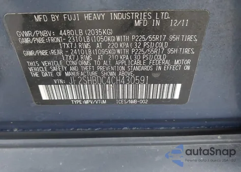 2012 Subaru Forester 2.5X Premium from USA, damaged, VIN JF2SHBDC4CH430591